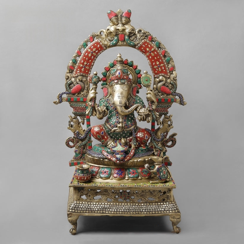 Handcrafted brass statue Ganesha Stonework Statue 26 Inches