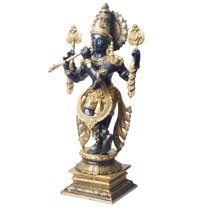 Brassaura® Brass Chola Krishna Sculpture | Height 19 Inches