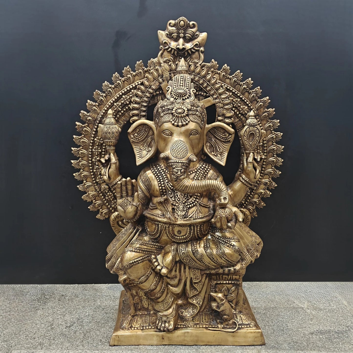 Brassaura® Brass Lord Ganesha Idol | Handcrafted Ganpati Murti for Home Temple, Living Room & Spiritual Décor | 50 Inches | 130 Kg