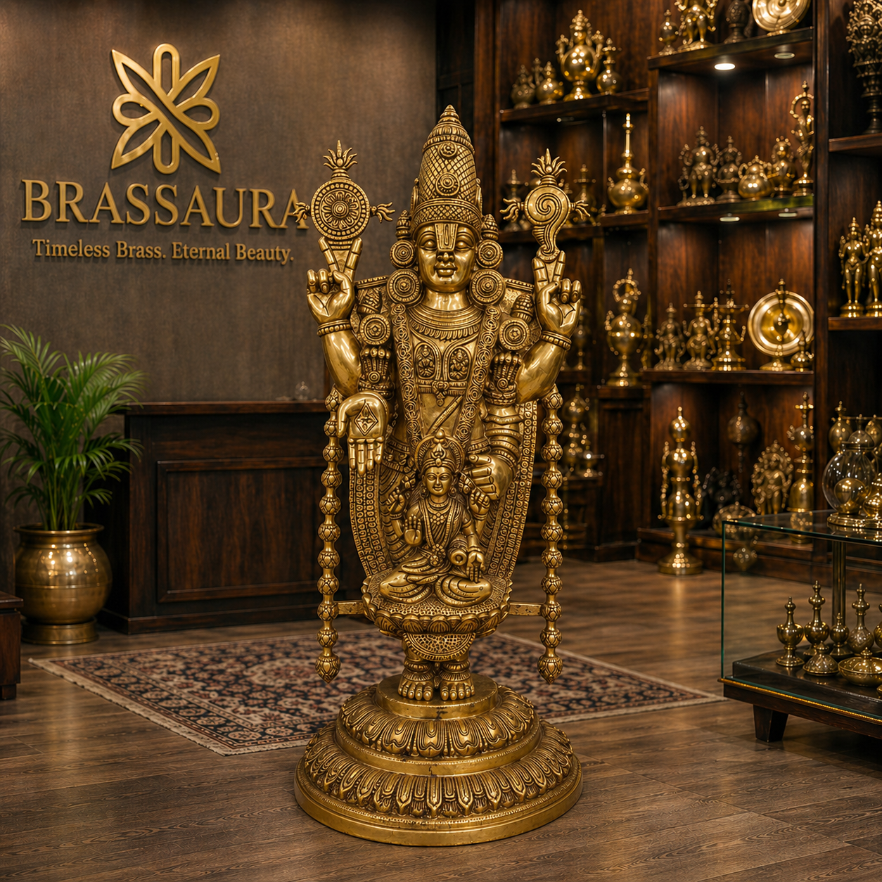Brassaura® Brass Balaji & Lakshmi Idol for Home Temple Decor | Height 35 Inches
