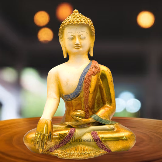 Brass Multi Colored White & Gold Patina Finish Buddha Weight 5.5 Kg & Height 12 Inch