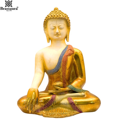 Brass Multi Colored White & Gold Patina Finish Buddha Weight 5.5 Kg & Height 12 Inch