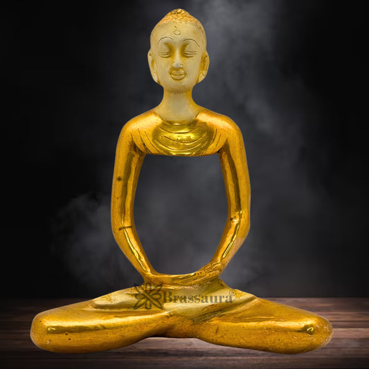 Brass Multi Colored White & Gold Patina Finish Buddha Weight 2.4 Kg & Height 9.5 Inch