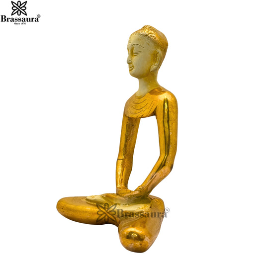 Brassaura® Buddha Seated Meditation Idol with White & Gold Patina Multicolor Finish | Pure Superfine Brass Handcrafted Murti | Brass Statue for Home Temple, Pooja Room | Height 9.5 Inches | Weight 2.4 Kgs