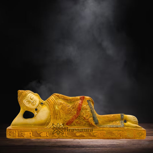 Brass Multi Colored White & Gold Patina Finish relaxing Buddha Weight 1.05 Kg & Height 3 Inch
