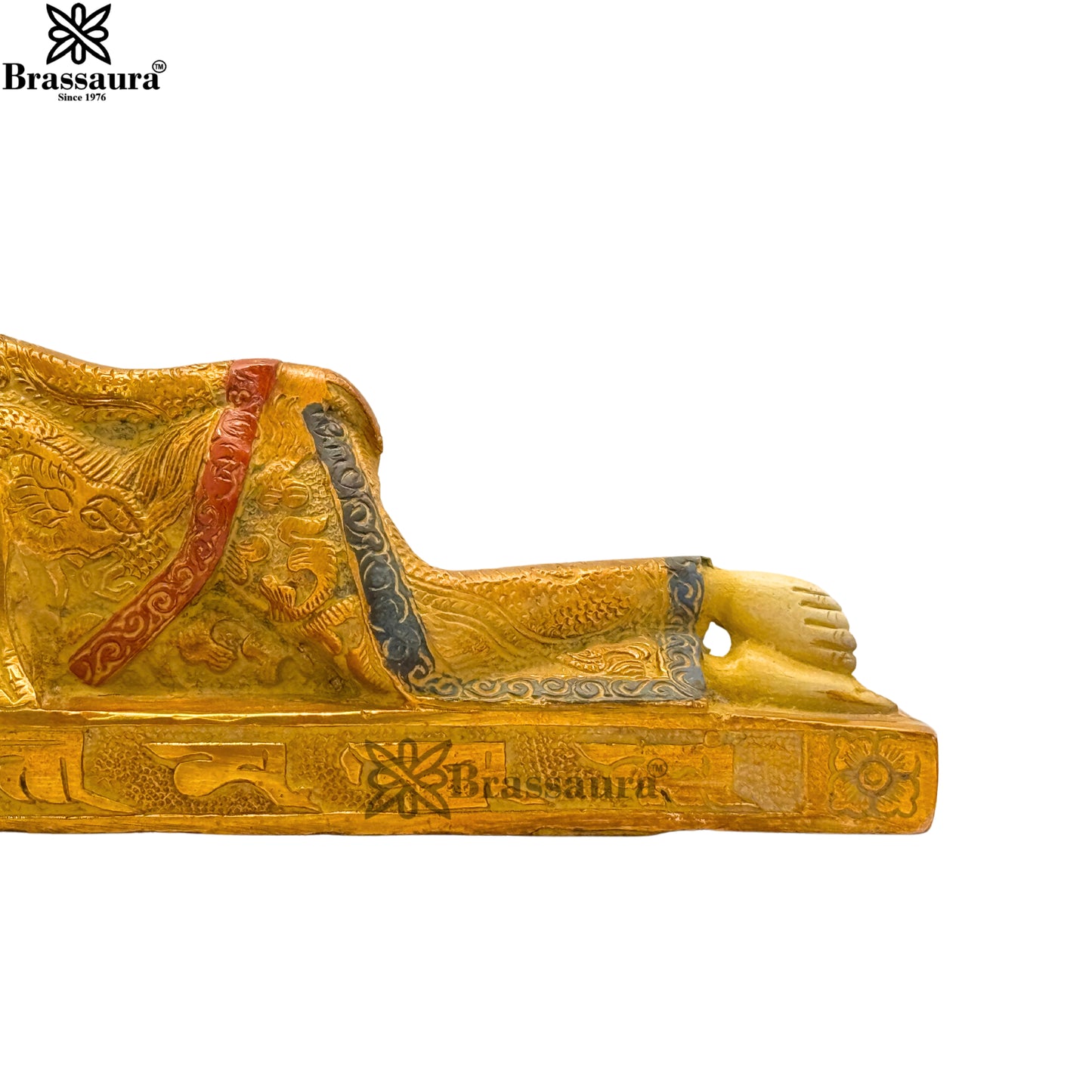 Brass Multi Colored White & Gold Patina Finish relaxing Buddha Weight 1.05 Kg & Height 3 Inch