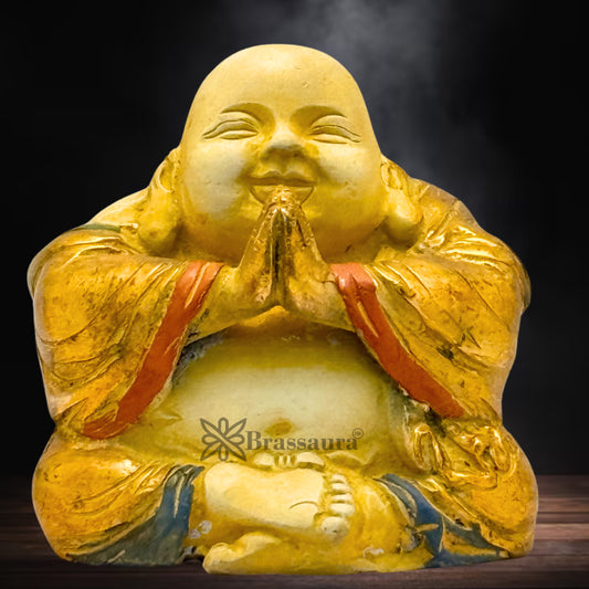 Brass Multi Colored White & Gold Patina Finish lucky Buddha Weight 1.4 Kg & Height 4 Inch