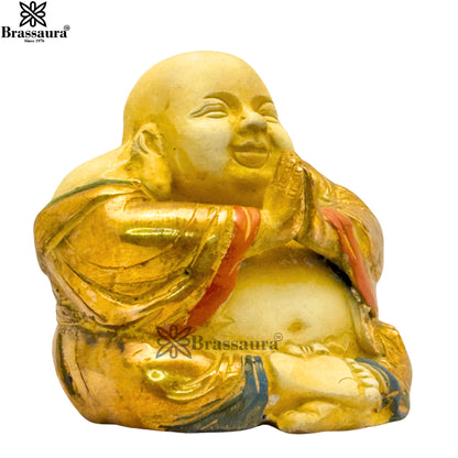 Brass Multi Colored White & Gold Patina Finish lucky Buddha Weight 1.4 Kg & Height 4 Inch