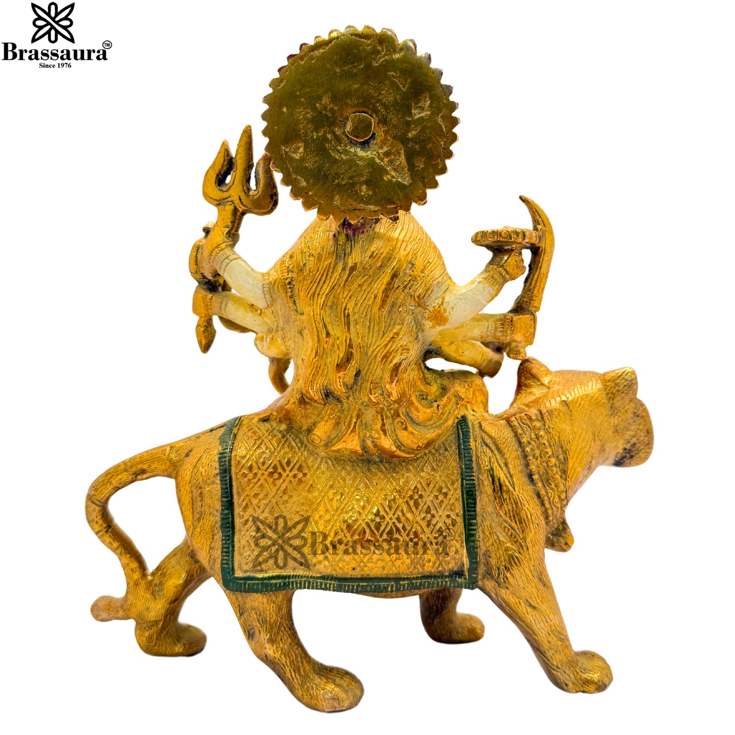 Brassaura™ Brass Multi Colored White & Gold Patina Finish Durga  Height 3.5 Inches & Weight 3 Kgs