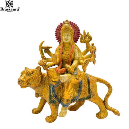Brassaura™ Brass Multi Colored White & Gold Patina Finish Durga  Height 3.5 Inches & Weight 3 Kgs