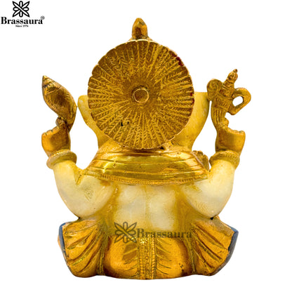 Brass Multi Colored White & Gold Patina Finish ganesha Weight 2.1 Kg & Height 6.5 Inch