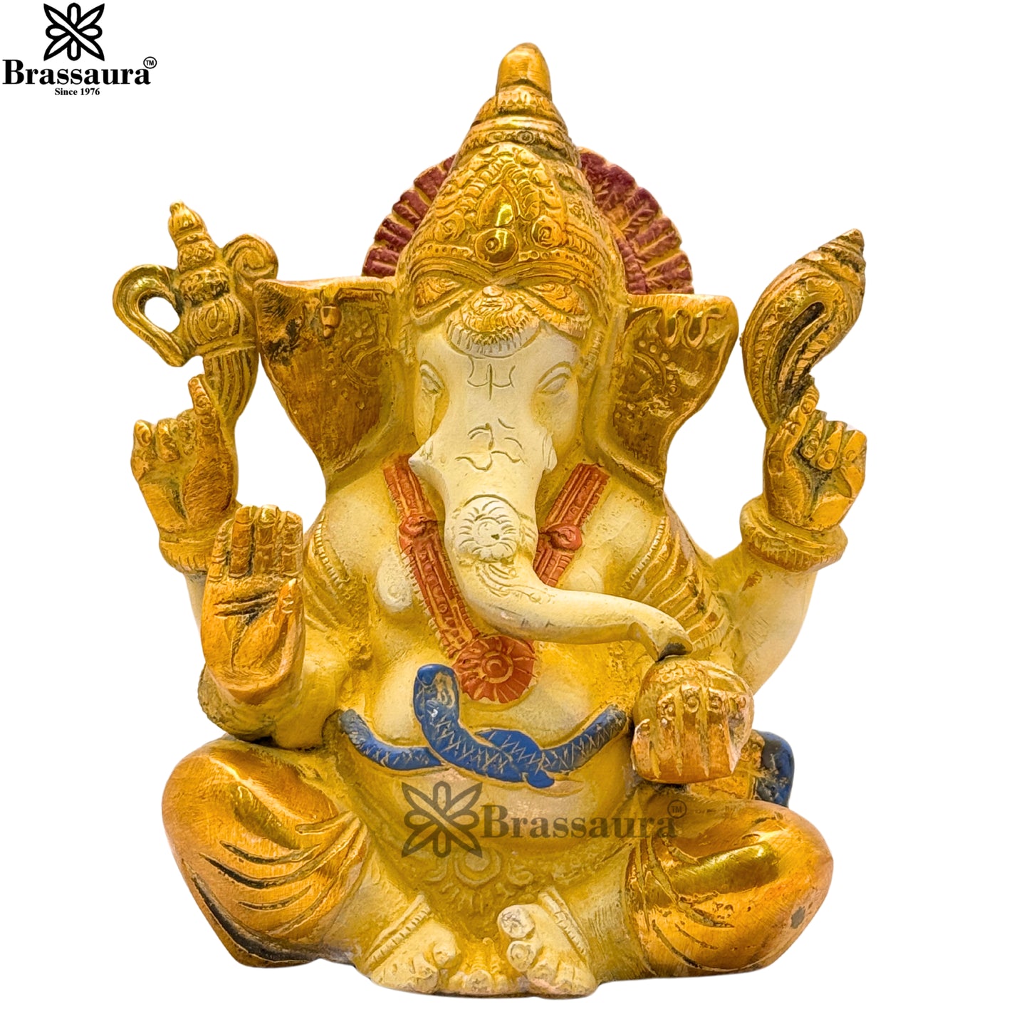 Brass Multi Colored White & Gold Patina Finish ganesha Weight 2.1 Kg & Height 6.5 Inch