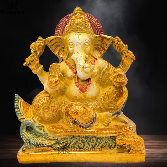 Brass Multi Colored White & Gold Patina Finish ganesha Weight 1.4 Kg & Height 5.5 Inch