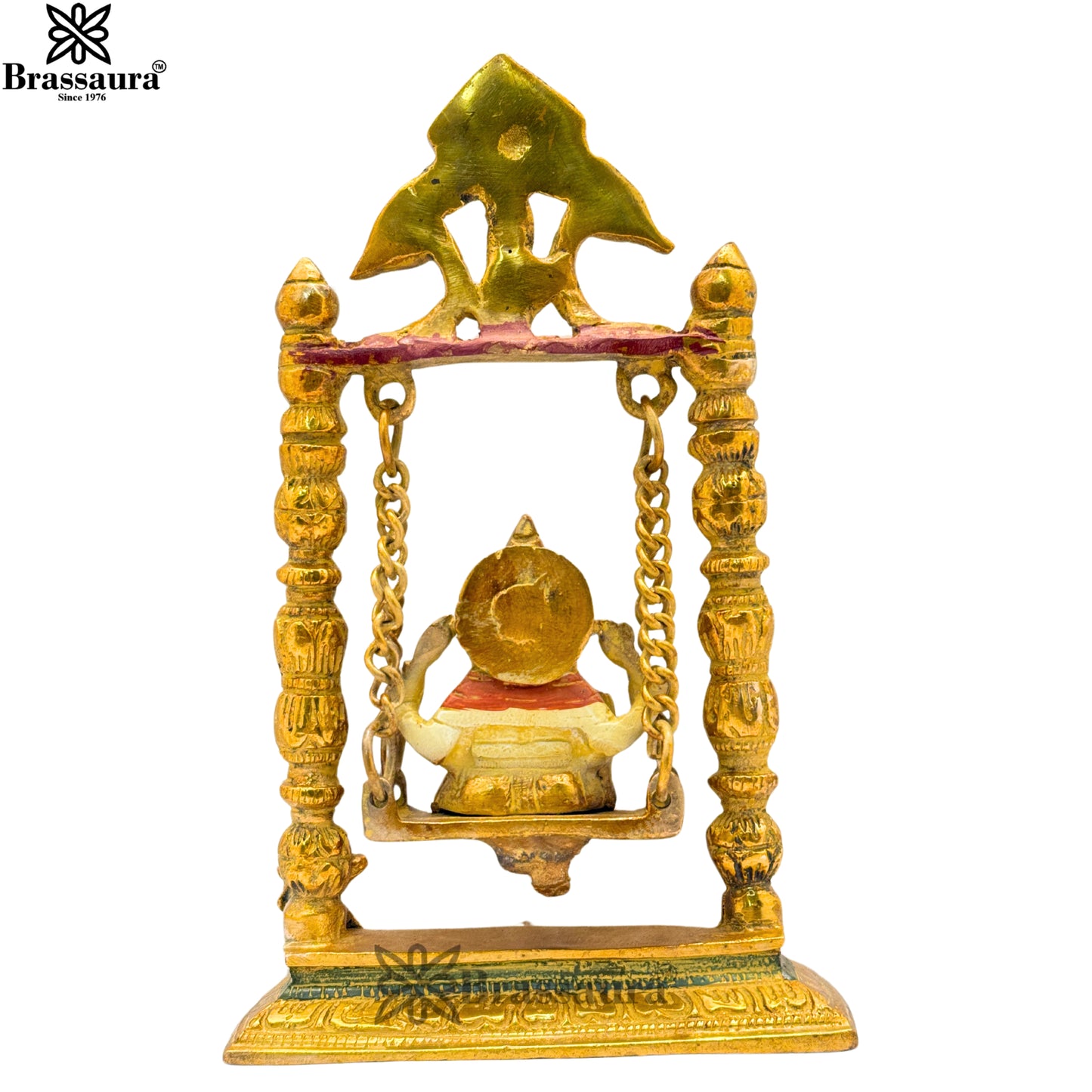 Brass Multi Colored White & Gold Patina Finish Jhula ganesha Weight 1.9 Kg & Height 9 Inch