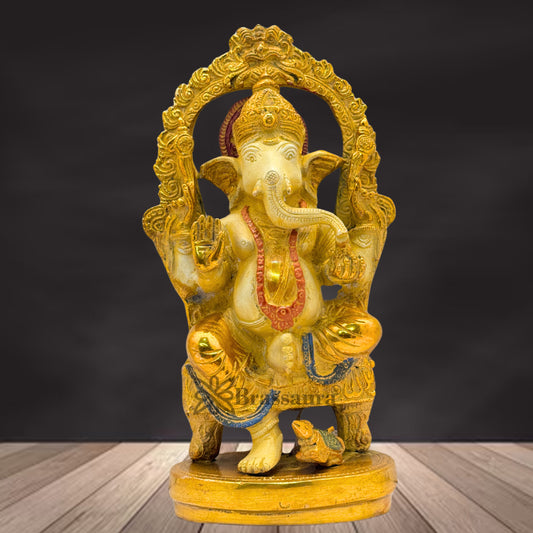 Brass Multi Colored White & Gold Patina Finish ganesha Weight 2.8 Kg & Height 9.5 Inch