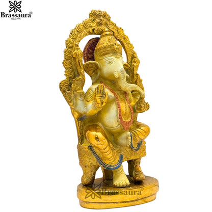 Brass Multi Colored White & Gold Patina Finish ganesha Weight 2.8 Kg & Height 9.5 Inch