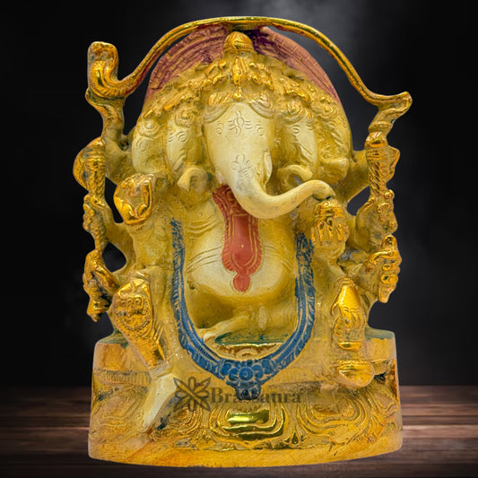 Brass Multi Colored White & Gold Patina Finish ganesha Weight 1.6 Kg & Height 5.5 Inch