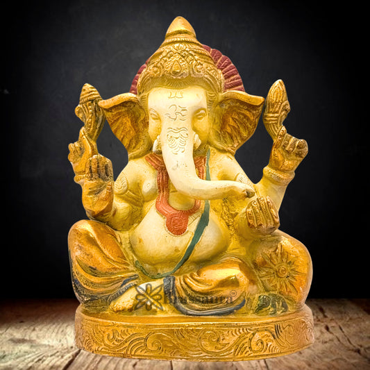 Brass Multi Colored White & Gold Patina Finish ganesha Weight 2.2 Kg & Height 6.4 Inch