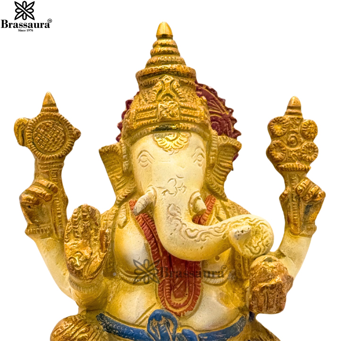 Brass Multi Colored White & Gold Patina Finish ganesha Weight 2.2 Kg & Height 8 Inch