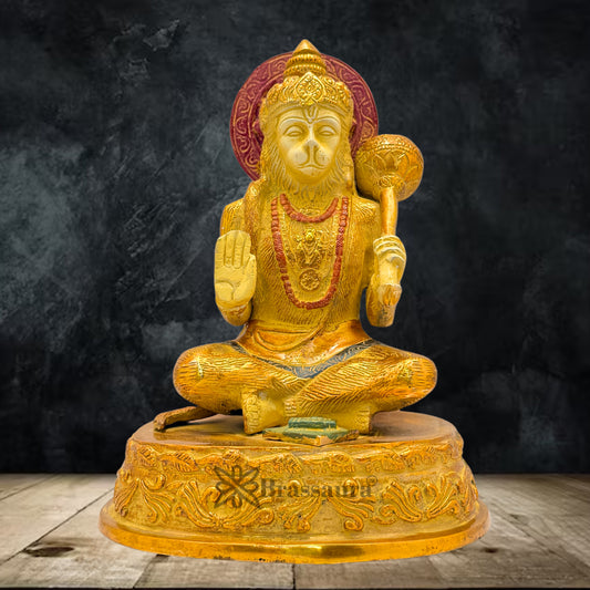 Brass Multi Colored White & Gold Patina Finish Hanuman Weight 2.1 Kg & Height 7.5 Inch