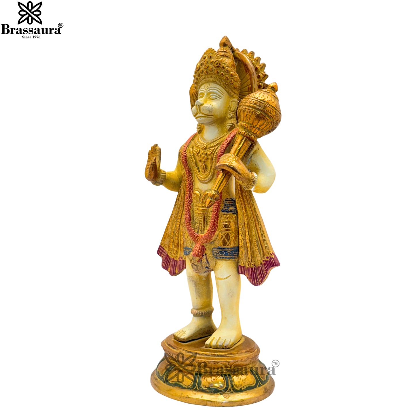 Brass Multi Colored White & Gold Patina Finish standing Hanuman Weight 4.1 Kg & Height 12.5 Inch