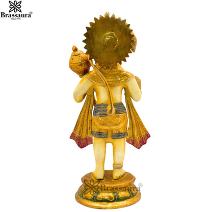 Brass Multi Colored White & Gold Patina Finish standing Hanuman Weight 4.1 Kg & Height 12.5 Inch