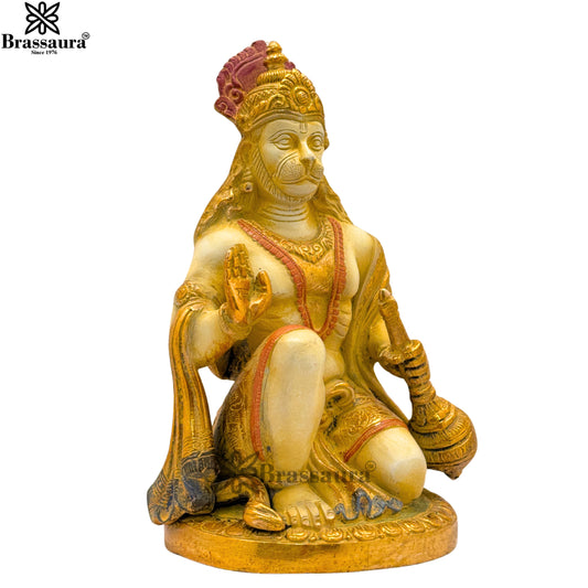 Brassaura® Brass Multi Colored White & Gold Patina Finish Hanuman  – Height 9 Inches | Handcrafted Idol