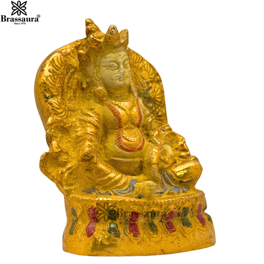 Brassaura™ Brass Gold & White Patina Finish Kuber Idol – Height 5 Inches & Weight 1.3 Kgs | Temple Room & Worship Accent