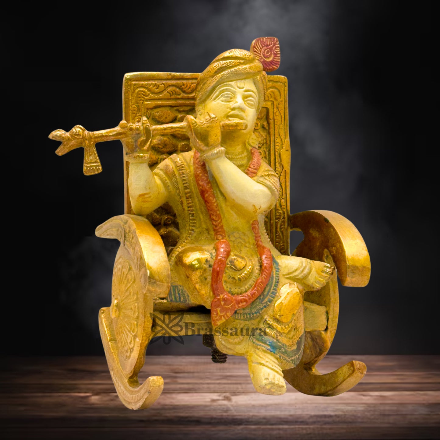 Brass Multi Colored White & Gold Patina Finish Krishna Weight 2.1 Kg & Height 6 Inch