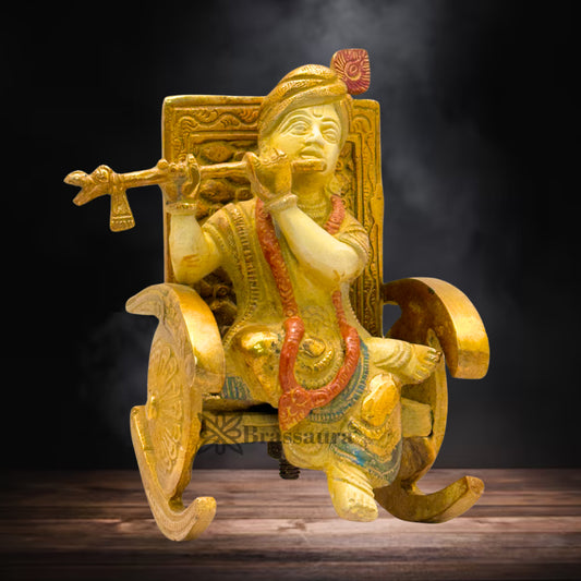 Brass Multi Colored White & Gold Patina Finish Krishna Weight 2.1 Kg & Height 6 Inch