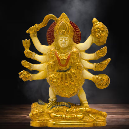 Brass Multi Colored White & Gold Patina Finish Eight Hand kali Weight 1.6 Kg & Height 6.5 Inch
