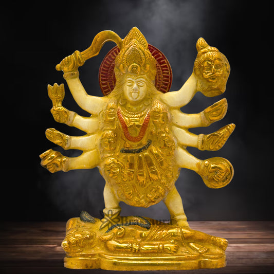 Brass Multi Colored White & Gold Patina Finish Eight Hand kali Weight 1.6 Kg & Height 6.5 Inch