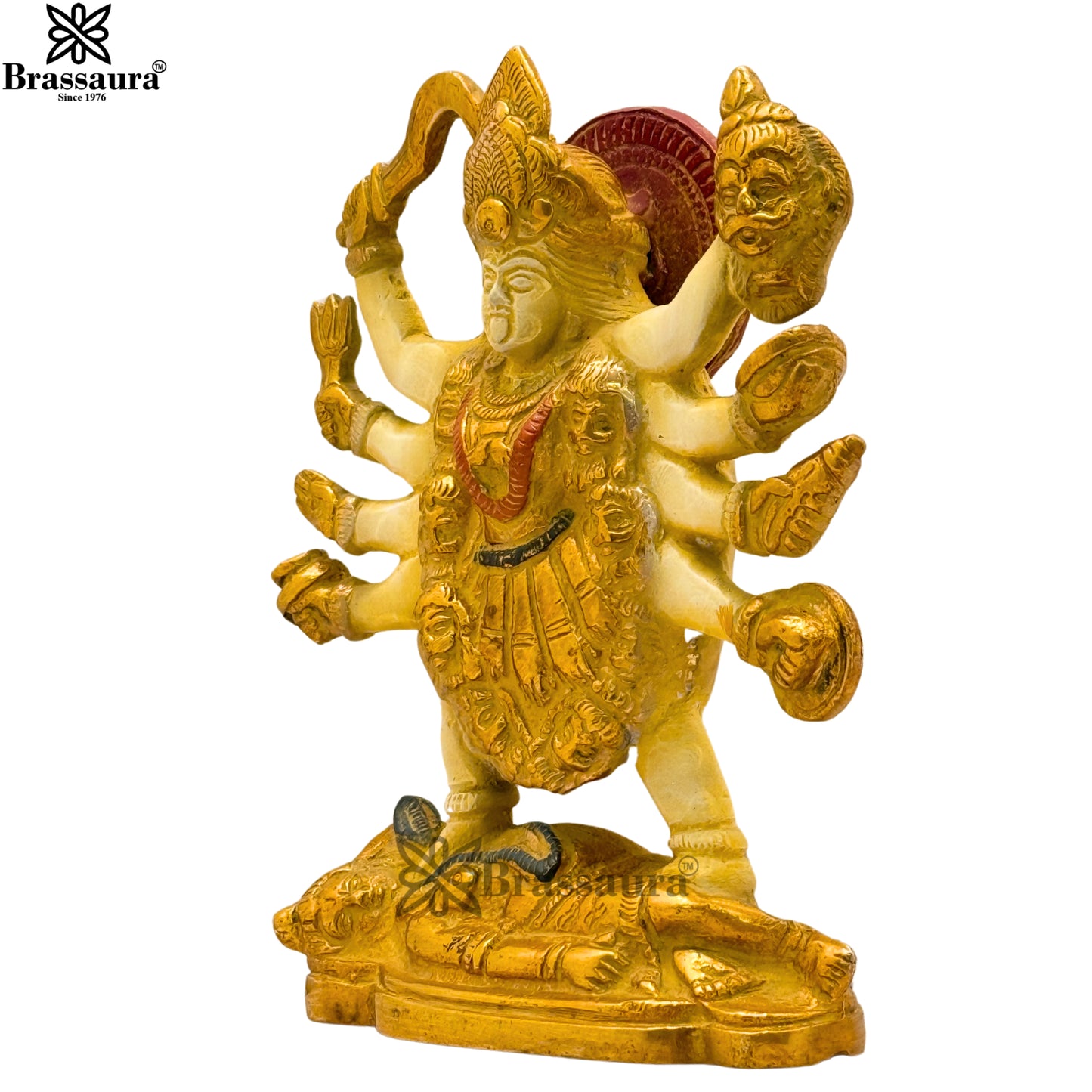 Brass Multi Colored White & Gold Patina Finish Eight Hand kali Weight 1.6 Kg & Height 6.5 Inch