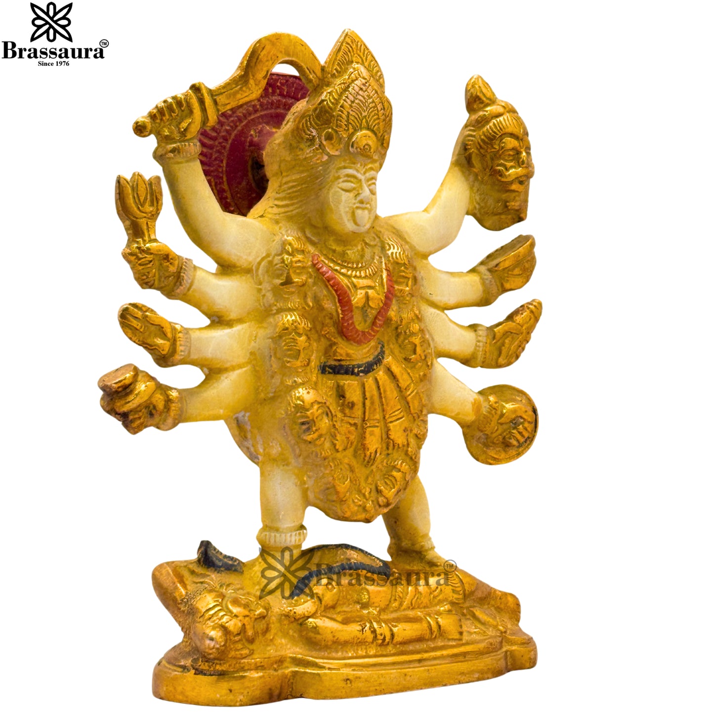 Brass Multi Colored White & Gold Patina Finish Eight Hand kali Weight 1.6 Kg & Height 6.5 Inch