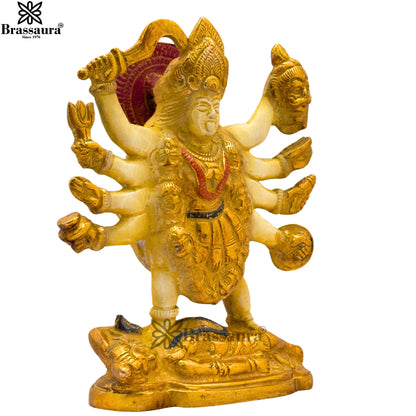 Brass Multi Colored White & Gold Patina Finish Eight Hand kali Weight 1.6 Kg & Height 6.5 Inch
