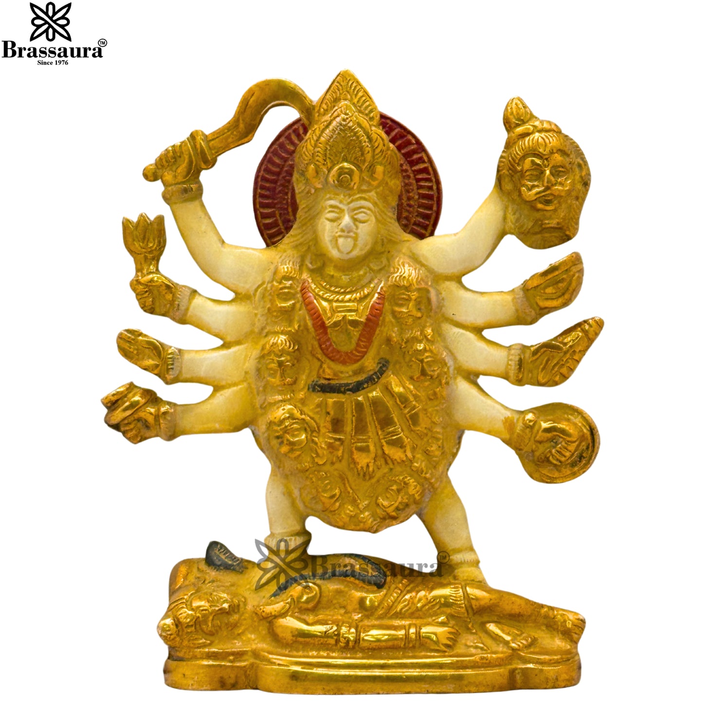 Brass Multi Colored White & Gold Patina Finish Eight Hand kali Weight 1.6 Kg & Height 6.5 Inch