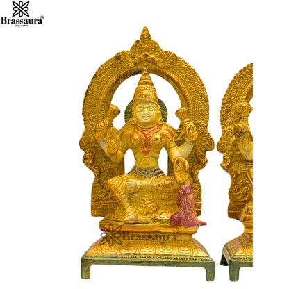 Brass Multi Colored White & Gold Patina Finish Lakshmi ganesha saraswati Weight 4.6 Kg & Height 7.5 Inch