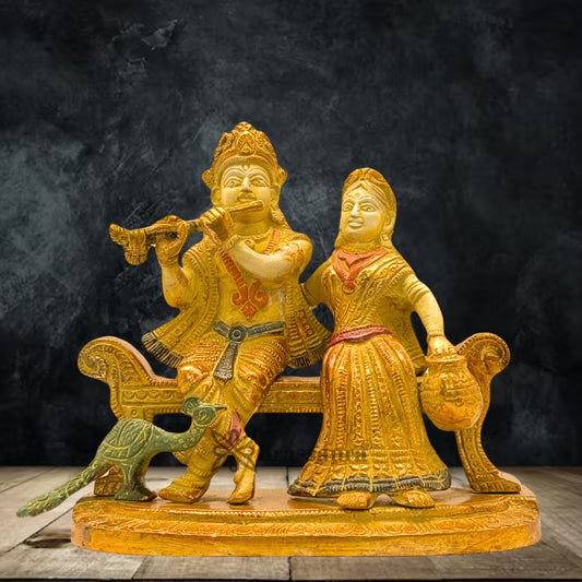 Brass Multi Colored White & Gold Patina Finish Radha Krishna Weight 2 Kg & Height 5.5 Inch