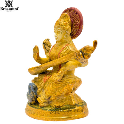 Brass Multi Colored White & Gold Patina Finish Saraswati Weight 0.9 Kg & Height 5 Inch