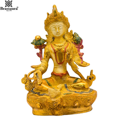 Brass Multi Colored White & Gold Patina Finish Tara Weight 1.9 Kg & Height 8 Inch