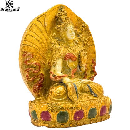 Brass Multi Colored White & Gold Patina Finish Tara Weight 1.7 Kg & Height 5.8 Inch