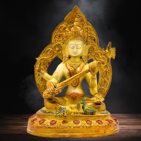Brass Multi Colored White & Gold Patina Finish Tara Weight 2.9 Kg & Height 9 Inch