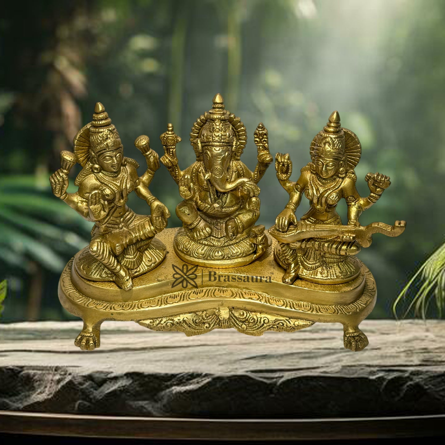 Brass Laxmi Ganesha Saraswati Murti for Home and Decor Show Piece for Living Room Height 20 cm Weight 3.1 Kg