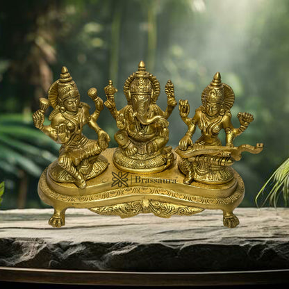 Brass Laxmi Ganesha Saraswati Murti for Home and Decor Show Piece for Living Room Height 20 cm Weight 3.1 Kg