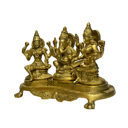 Brass Laxmi Ganesha Saraswati Murti for Home and Decor Show Piece for Living Room Height 20 cm Weight 3.1 Kg