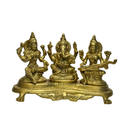 Brass Laxmi Ganesha Saraswati Murti for Home and Decor Show Piece for Living Room Height 20 cm Weight 3.1 Kg