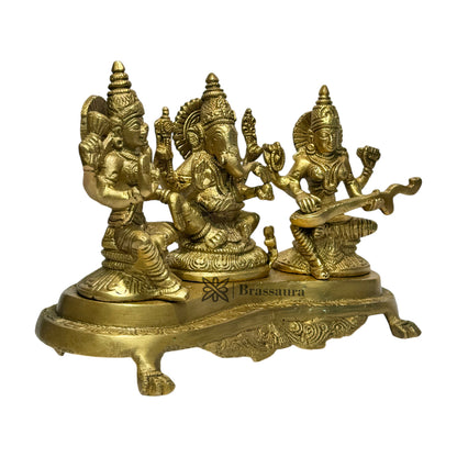 Brass Laxmi Ganesha Saraswati Murti for Home and Decor Show Piece for Living Room Height 20 cm Weight 3.1 Kg