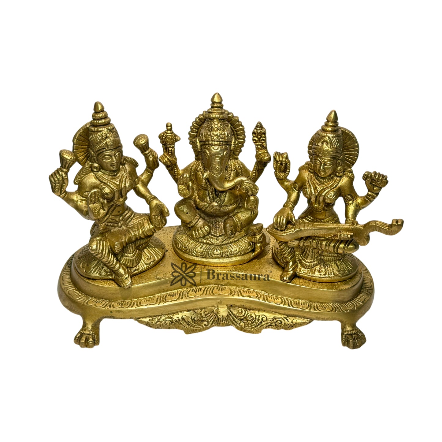 Brass Laxmi Ganesha Saraswati Murti for Home and Decor Show Piece for Living Room Height 20 cm Weight 3.1 Kg