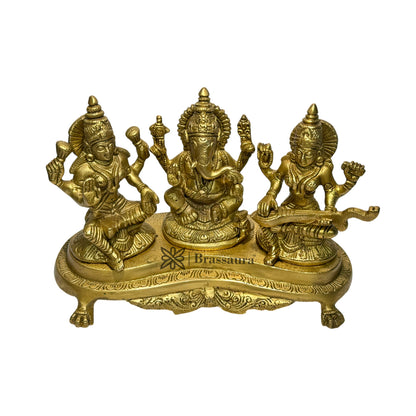 Brass Laxmi Ganesha Saraswati Murti for Home and Decor Height 20 cm Weight 3.1 Kg