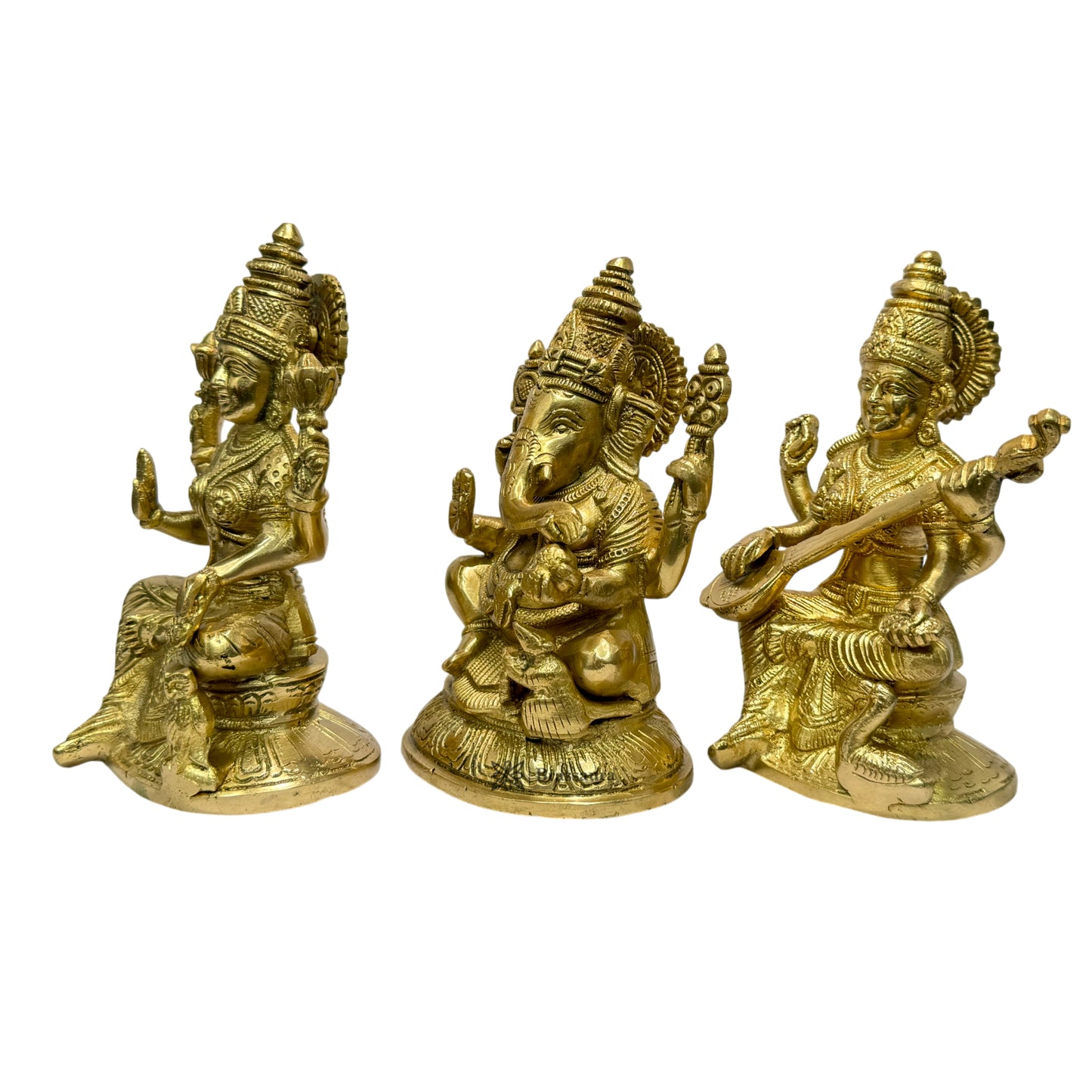 Brass Laxmi Ganesha Saraswati Murti for Home and Decor Show Piece for Living Room Height 18 cm Weight 4.8 Kg